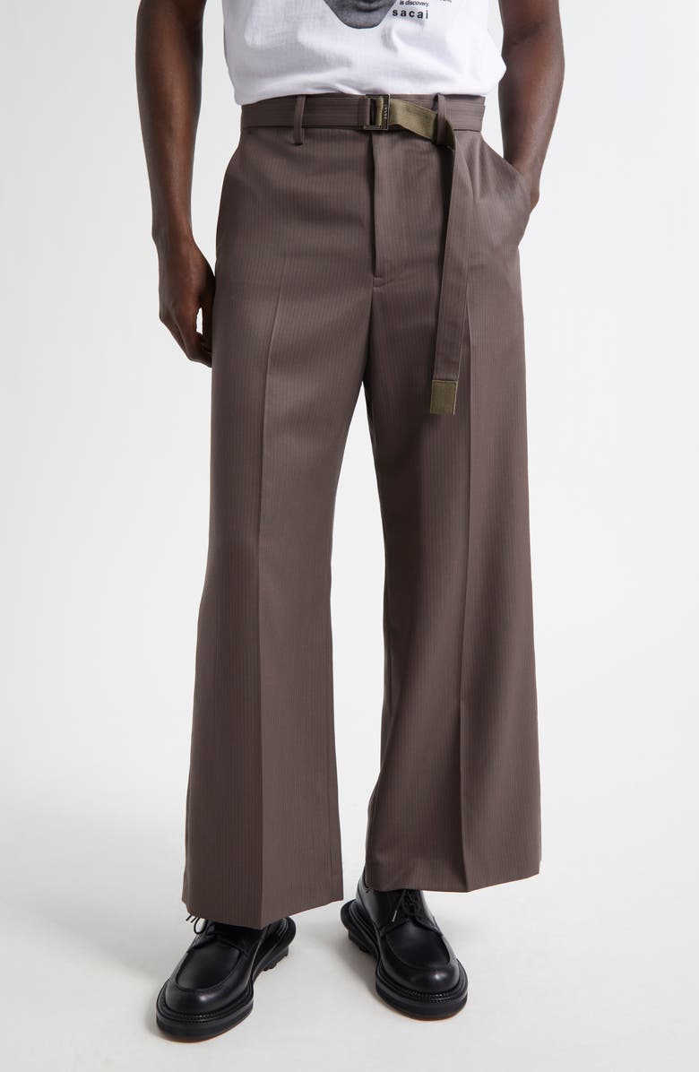 Sacai Belted Wide Leg Wool Pants, Main, color, 