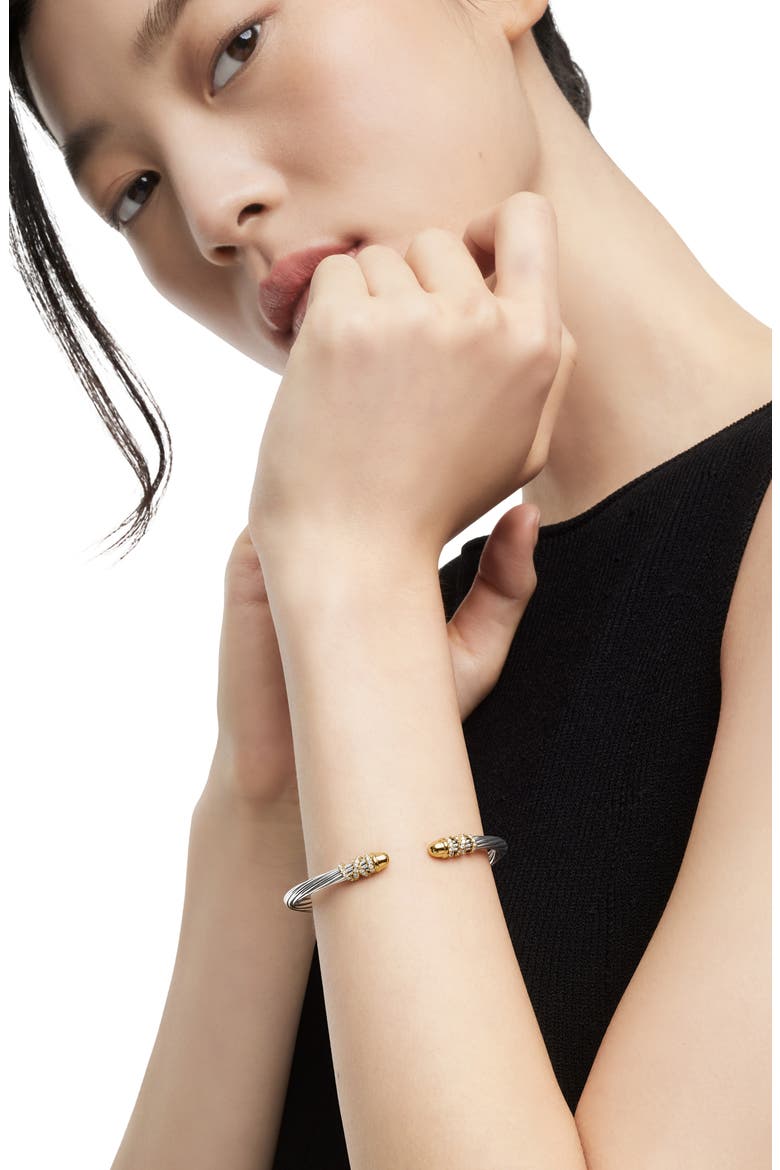 Helena Bracelet in Sterling Silver & 18K Gold with Diamonds, 4mm, Alternate, color, GOLD/ SILVER/ GOLD DOME