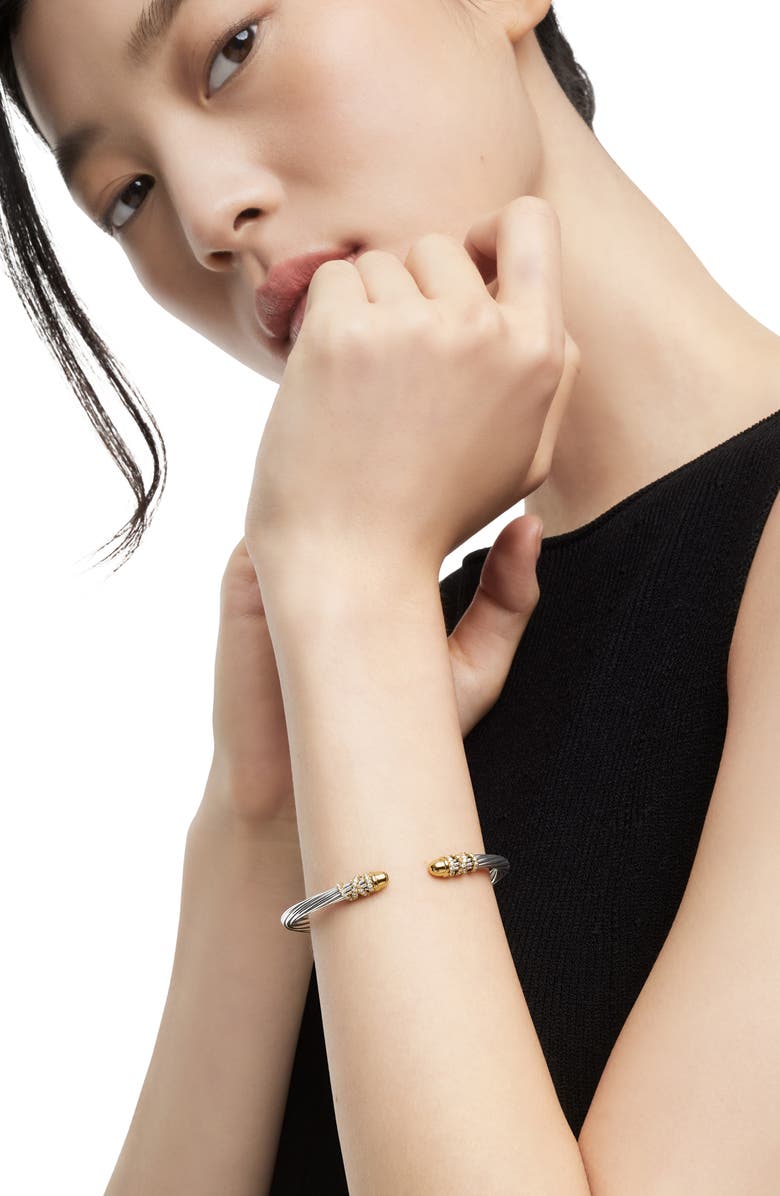David Yurman Helena Bracelet in Sterling Silver & 18K Gold with Diamonds, 4mm, Alternate, color, Gold/ Silver/ Gold Dome