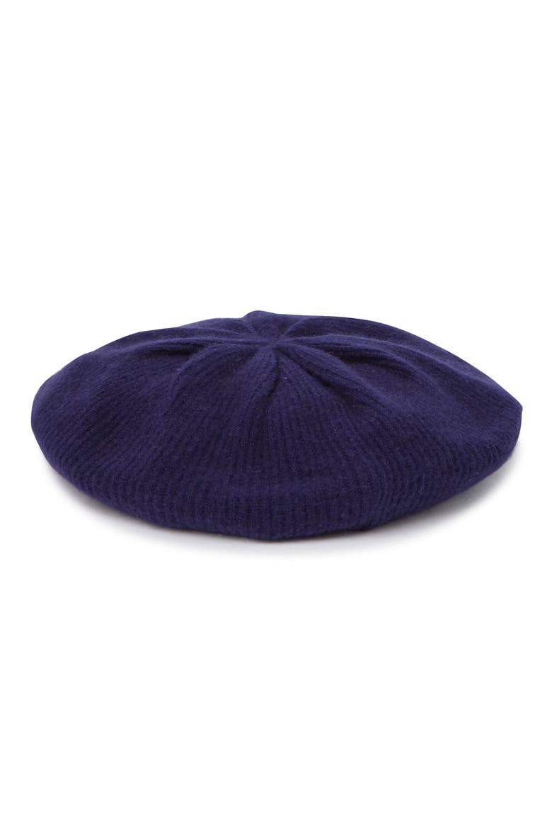 Ribbed Cashmere Beret, Main, color, NAVY