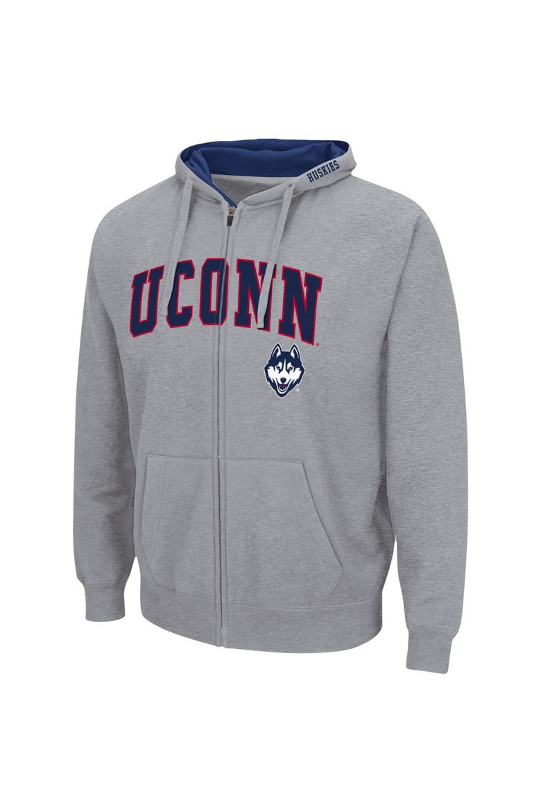 Men's Colosseum Heathered Gray UConn Huskies Arch & Logo 3.0 Full-Zip Hoodie, Alternate, color, Heather Gray