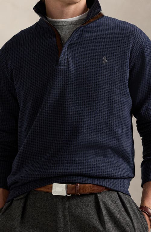 Polo Ralph Lauren Houndstooth Luxury Cotton Blend Quarter Zip Pullover In Blue