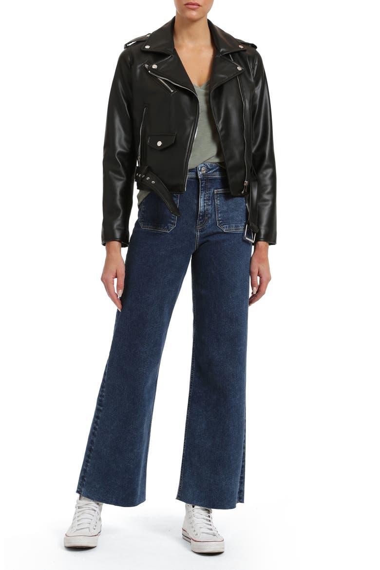 Paloma Marine Patch Pocket Raw Hem High Waist Wide Leg Jeans, Alternate, color, DARK FLEX BLUE