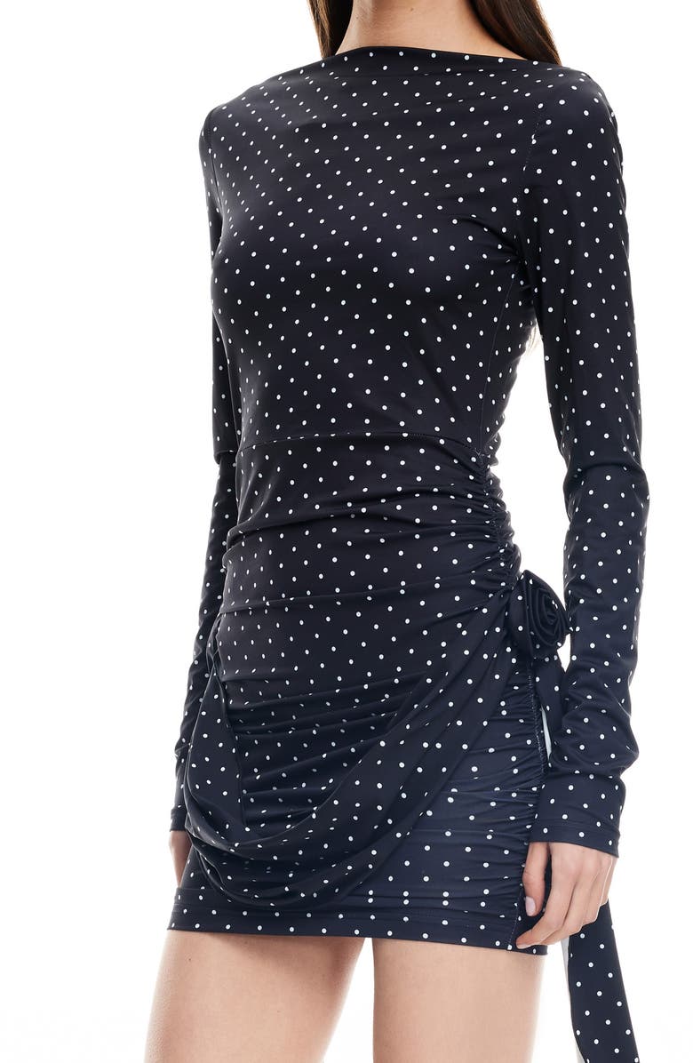 LIONESS Glory Dot Long Sleeve Minidress, Alternate, color, Onyx Polka