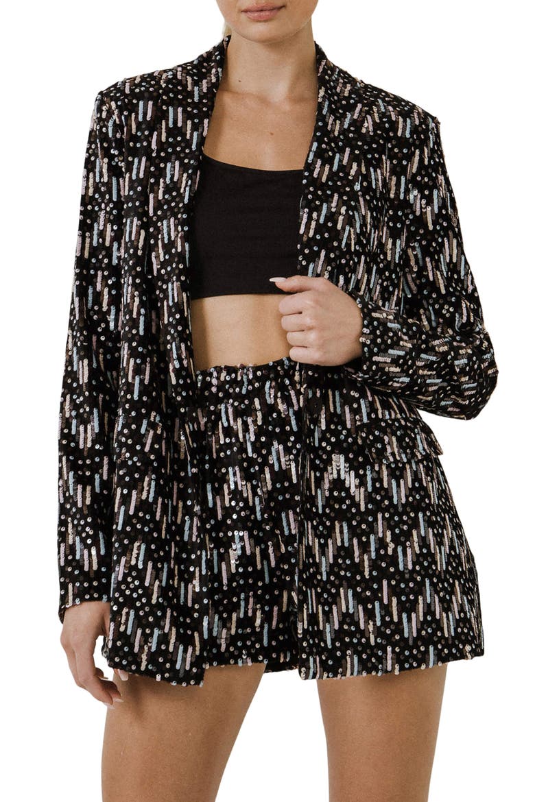 Sequin Single Breasted Blazer, Alternate, color, BLACK MULTI