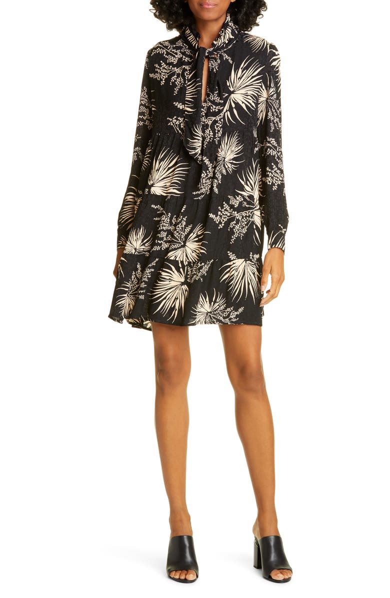 ba&sh Eugenie Floral Tie Neck Long Sleeve Babydoll Dress, Main, color, 