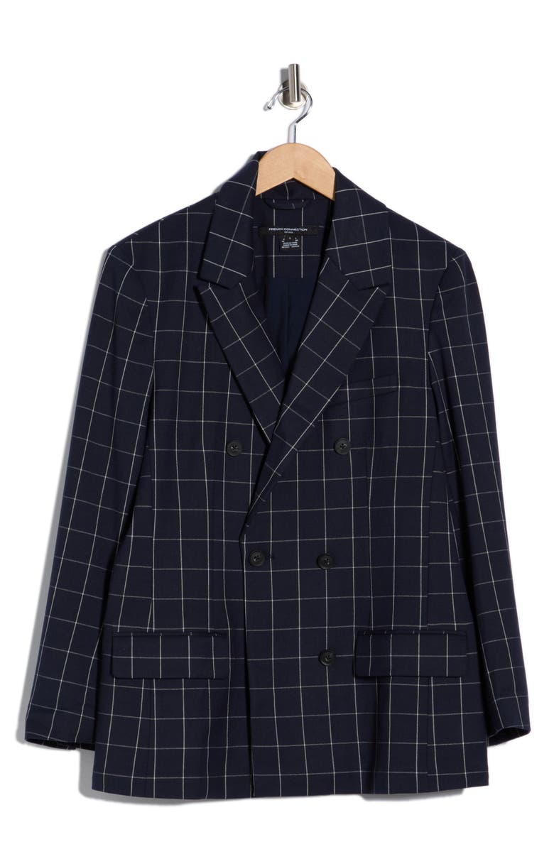 French Connection Windowpane Double Breasted Blazer, Alternate, color, Marine-Classic Cream