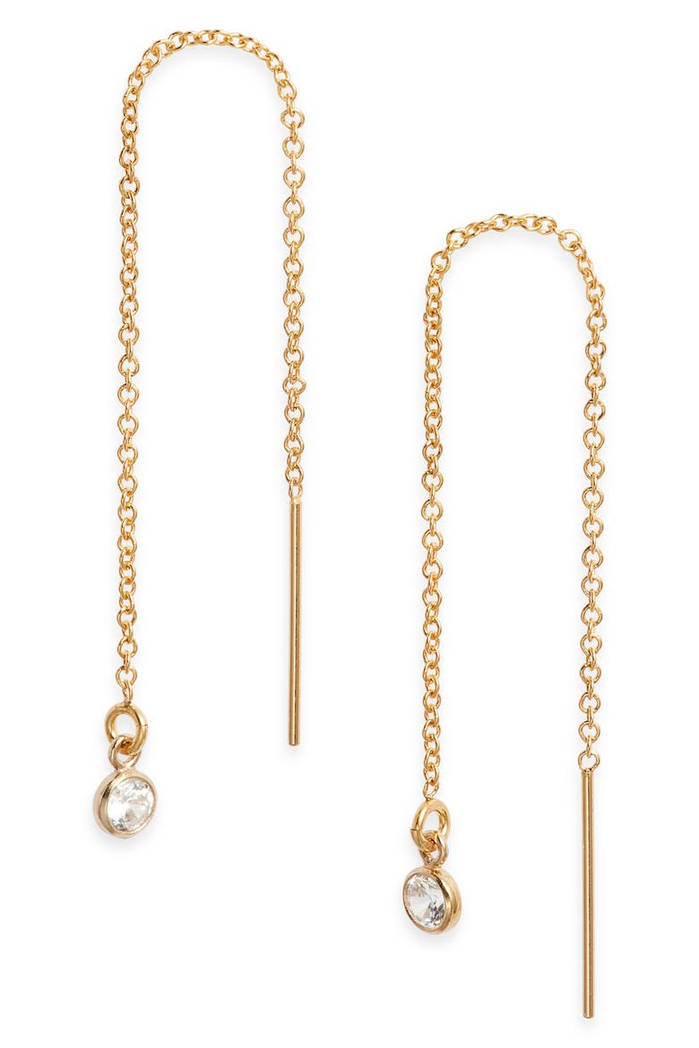 Muse Cubic Zirconia Threader Earrings, Main, color, YELLOW GOLD/ CUBIC ZIRCONIA