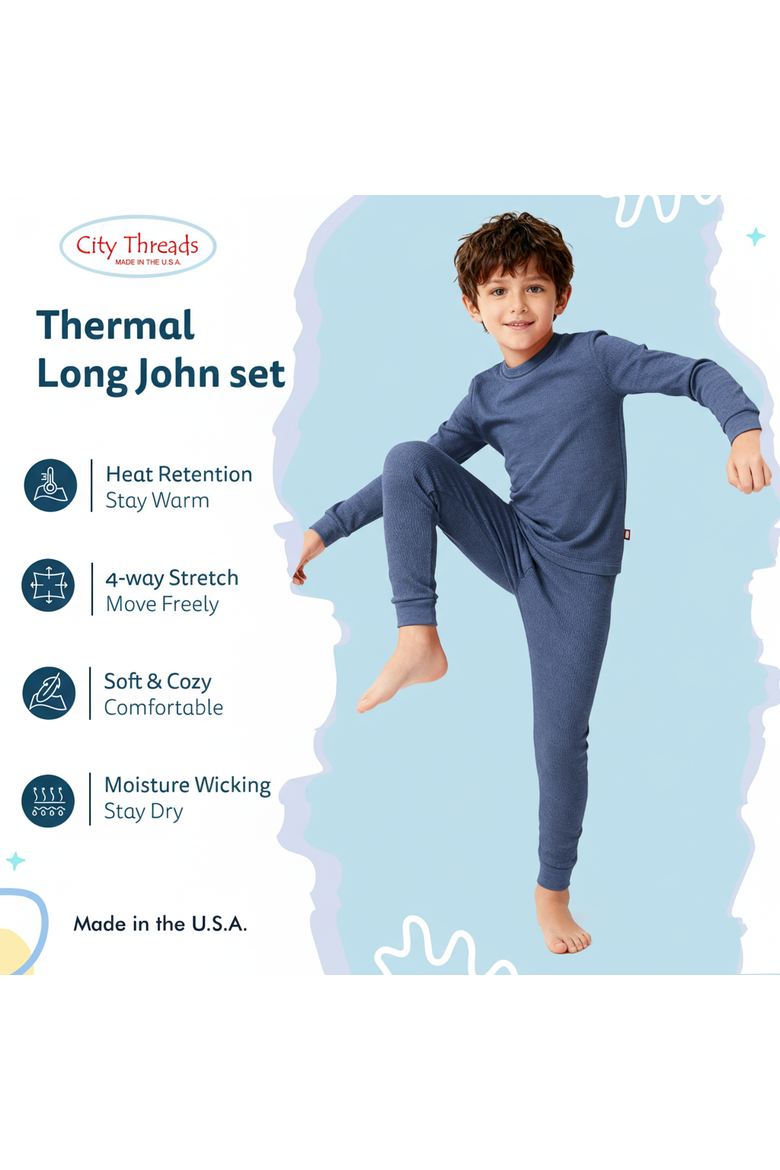 Boys Soft & Cozy Thermal Long Johns 2-Piece Set, Alternate, color, Denim Blue
