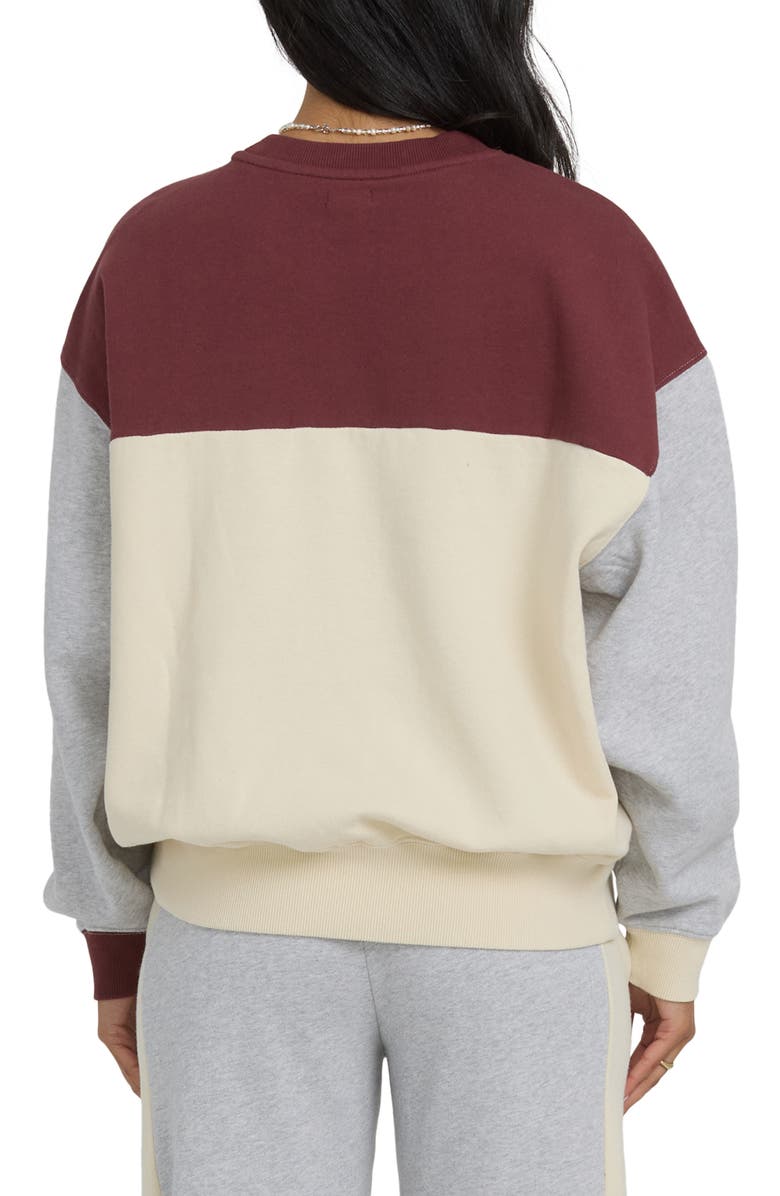 Billabong Get It Kendal Embroidered Colorblock Cotton Blend Fleece Sweatshirt, Alternate, color, Pinot
