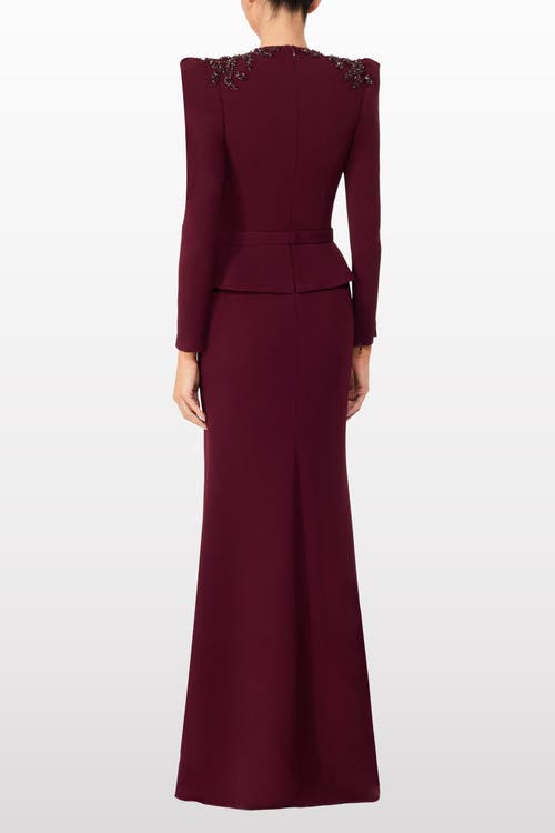 Jenny Packham Night Flowering Sequin-embellished V-neck Maxi Dress In Burgundy