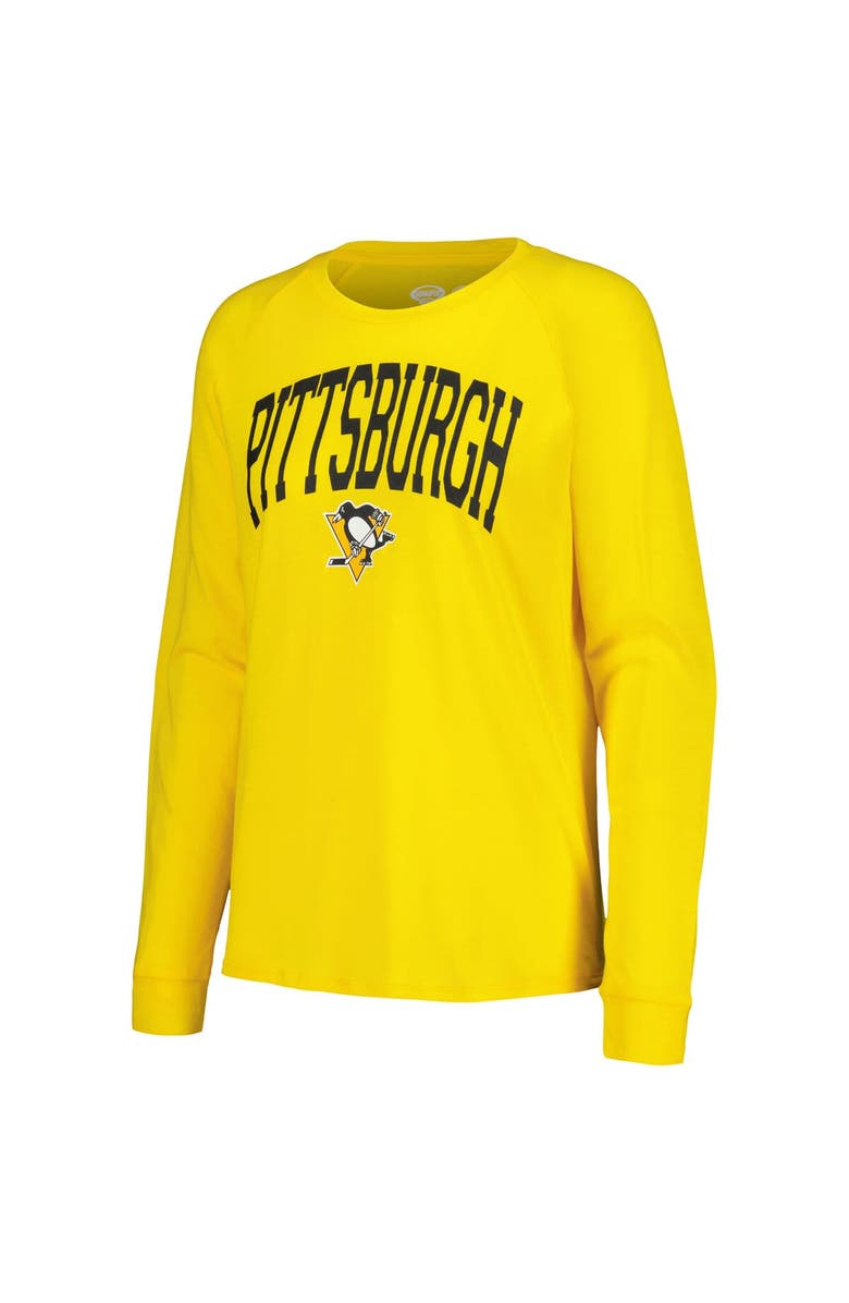 CONCEPTS SPORT Women's Concepts Sport Black/Gold Pittsburgh Penguins Meter Knit Long Sleeve Raglan Top & Shorts Sleep Set, Alternate, color,