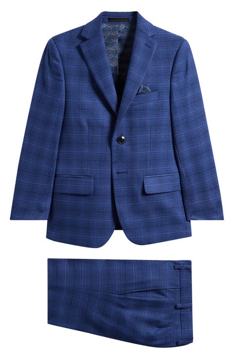Kids' Navy Plaid Stretch Suit (Big Kid)