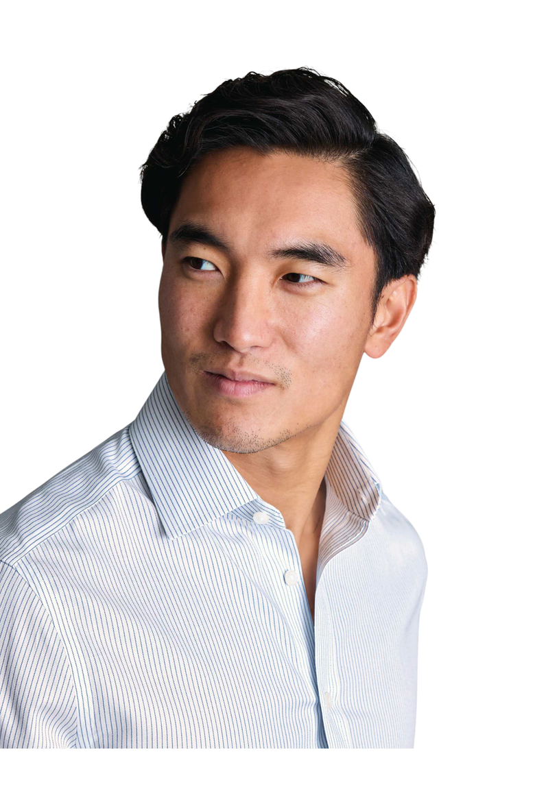 Non-Iron Twill Fine Stripe Shirt, Alternate, color, Indigo Blue