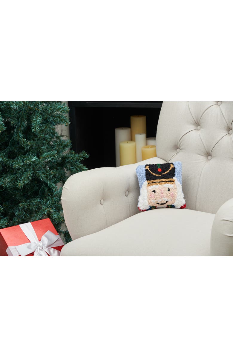C&F Home Nutcracker Hooked Small/Petite Christmas Accent Pillow, 8" x 8", Alternate, color, Blue