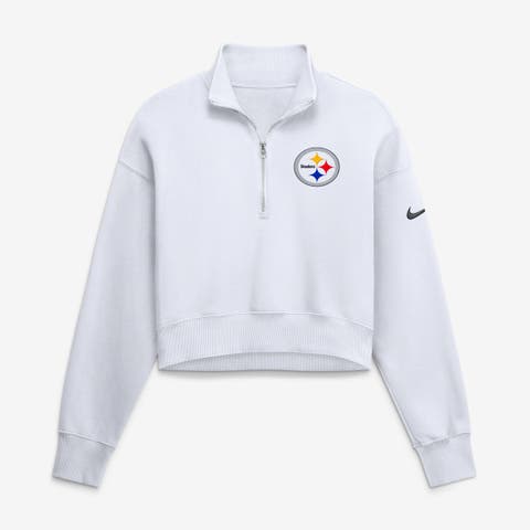 Women's Nike White Pittsburgh Steelers Oversized Phoenix Fleece Cropped Quarter-Zip Sweatshirt
