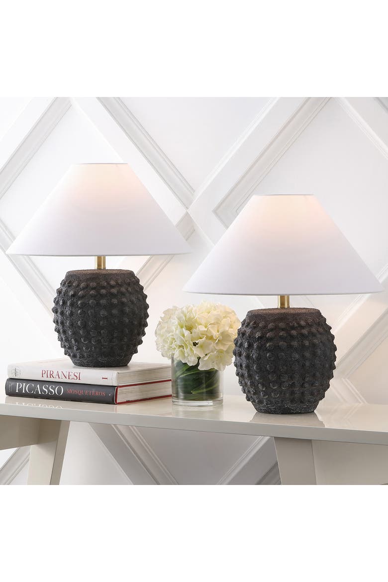 Effie 18.25" Minimalist Scandinavian Ceramic/Iron Hobnail LED Table Lamp, Alternate, color, Matte Black