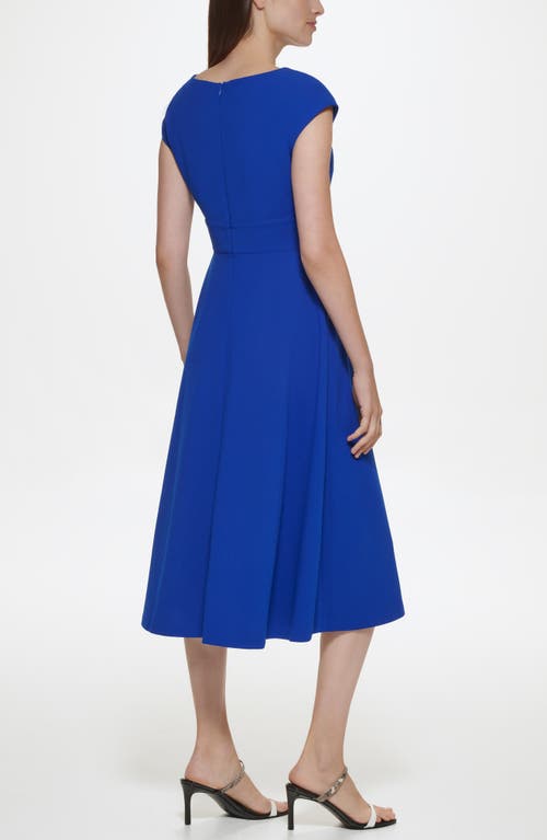 Calvin Klein Cap Sleeve Scuba Crepe Midi Dress In Blue