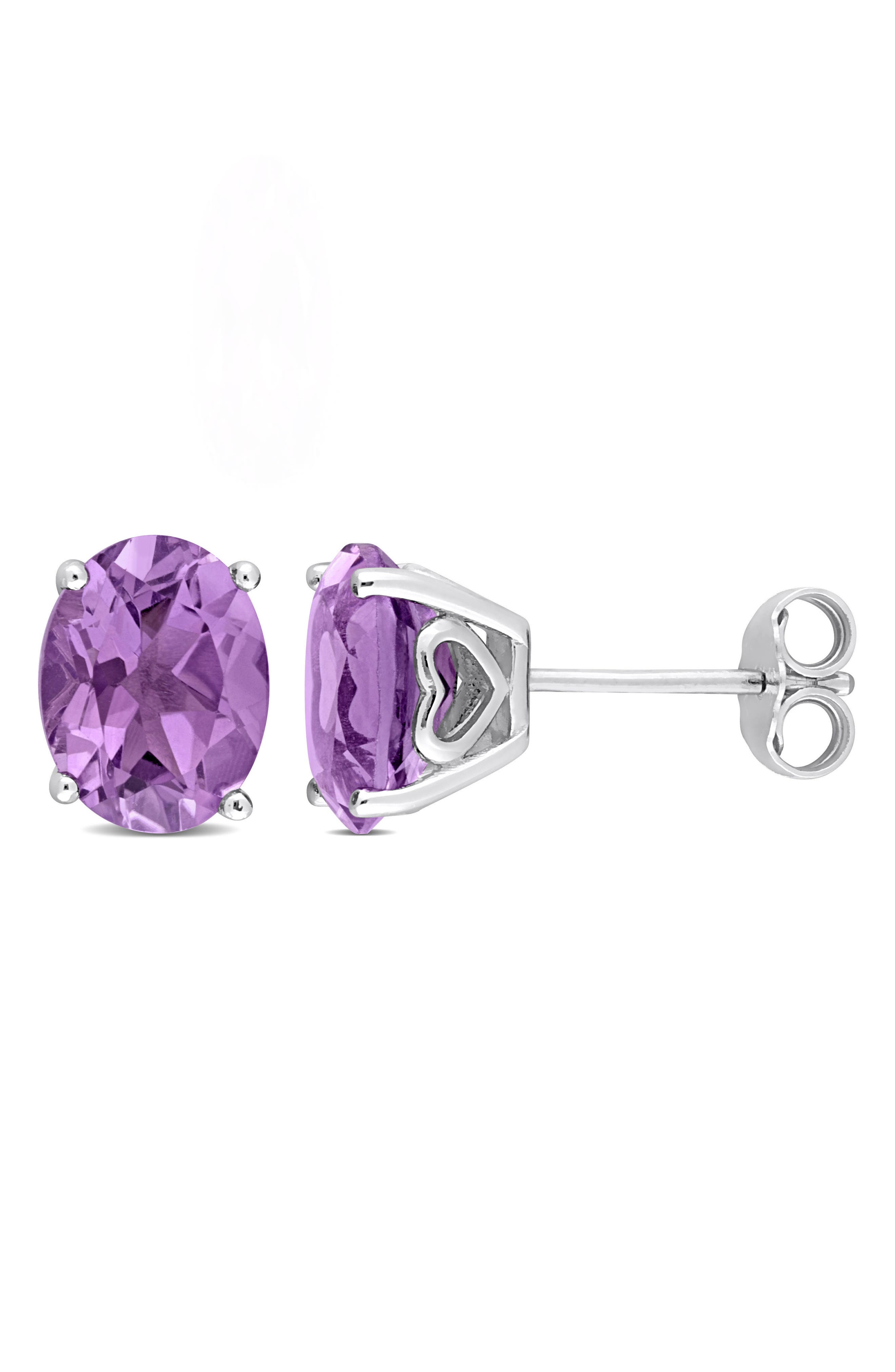DELMAR Sterling Silver Lab-Created Amethyst Oval Stud Earrings