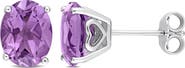 DELMAR Sterling Silver Lab-Created Amethyst Oval Stud Earrings