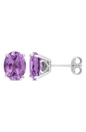 Sterling Silver Lab-Created Amethyst Oval Stud Earrings
