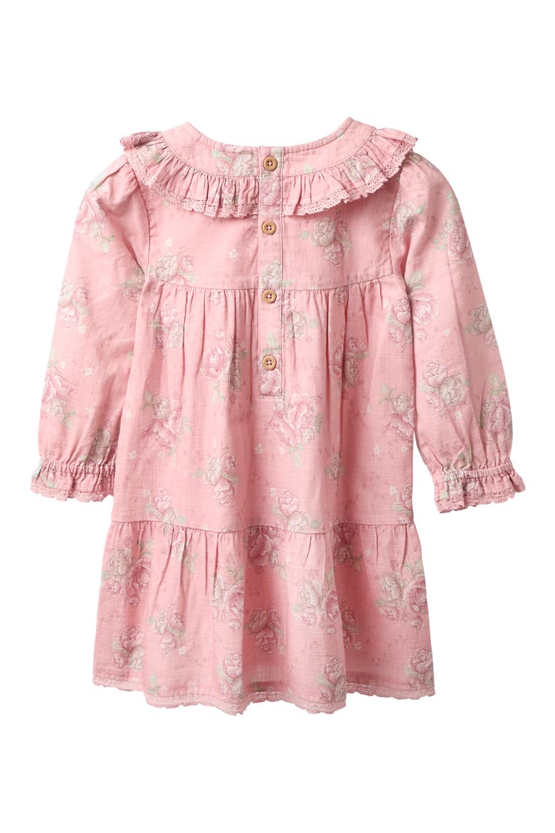 Rose Print Long Sleeve Cotton Tiered Dress, Alternate, color, PINK