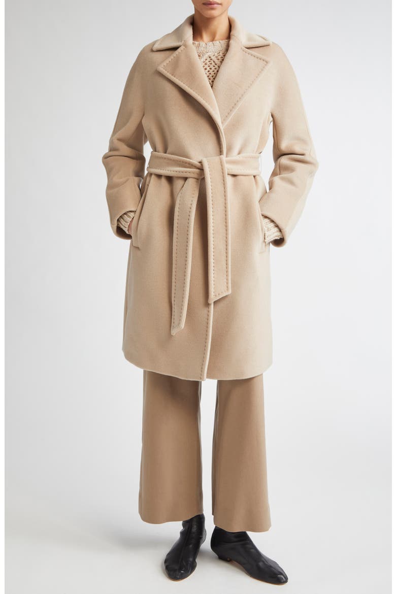 Scire Belted Virgin Wool Wrap Coat, Alternate, color, BEIGE