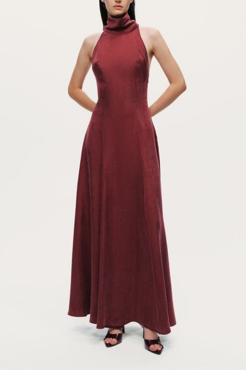 Backless Tie-Back Halter Dress