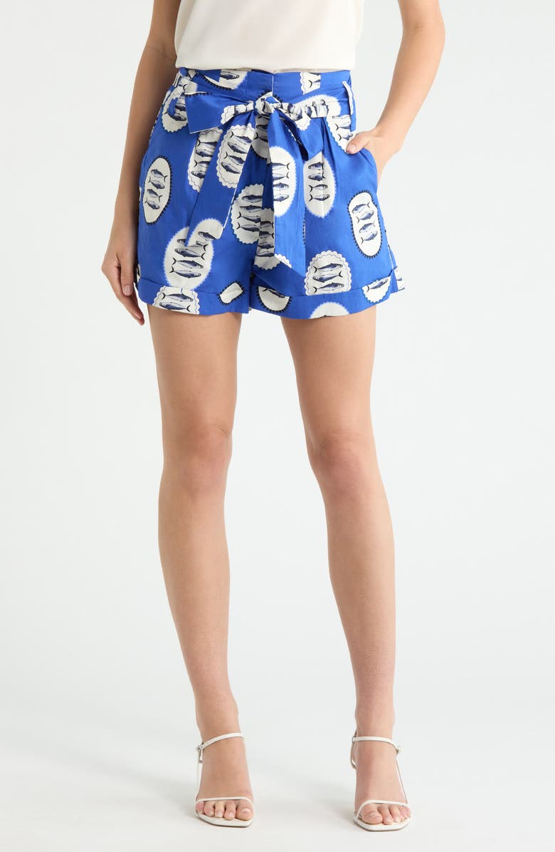 SUGARLIPS Rumi Town Pompom Cotton Shorts, Main, color, Navy-Crm-Blk