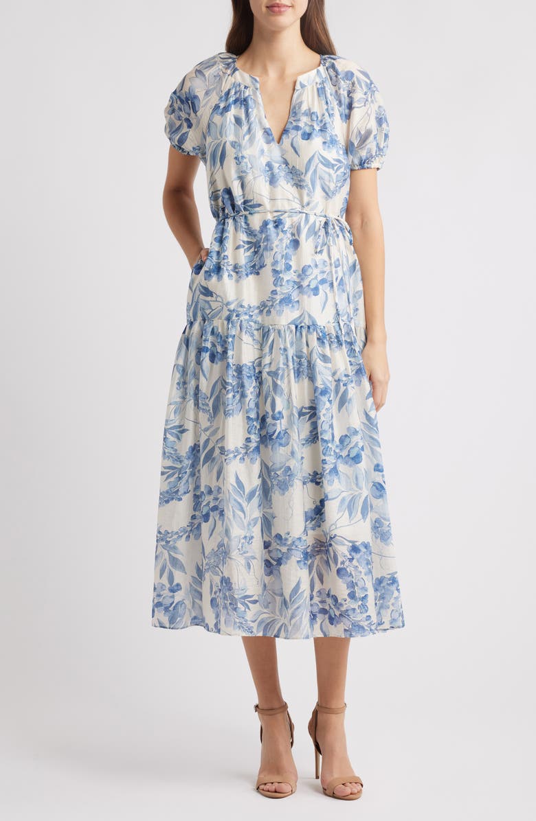 Julia Jordan Floral Bubble Sleeve Midi Dress, Main, color,