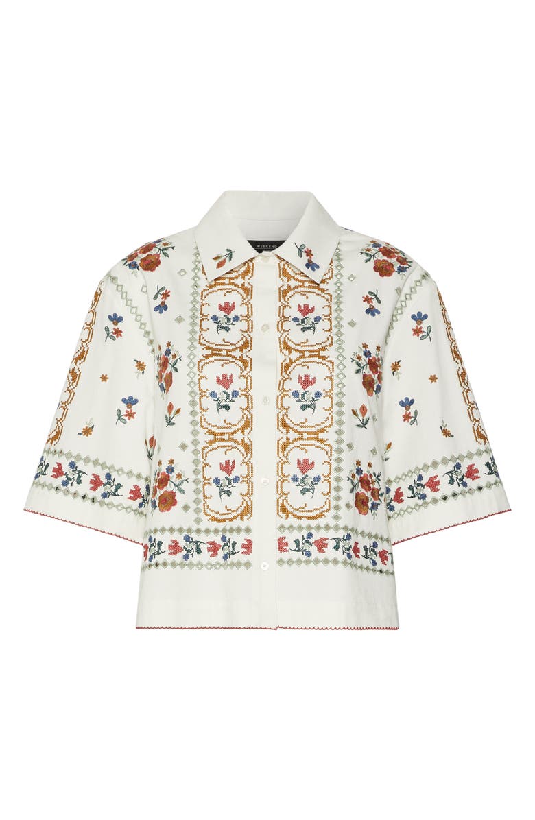 Weekend Max Mara Farsa Embroidery Detail Cotton Button-Up Shirt, Alternate, color, White