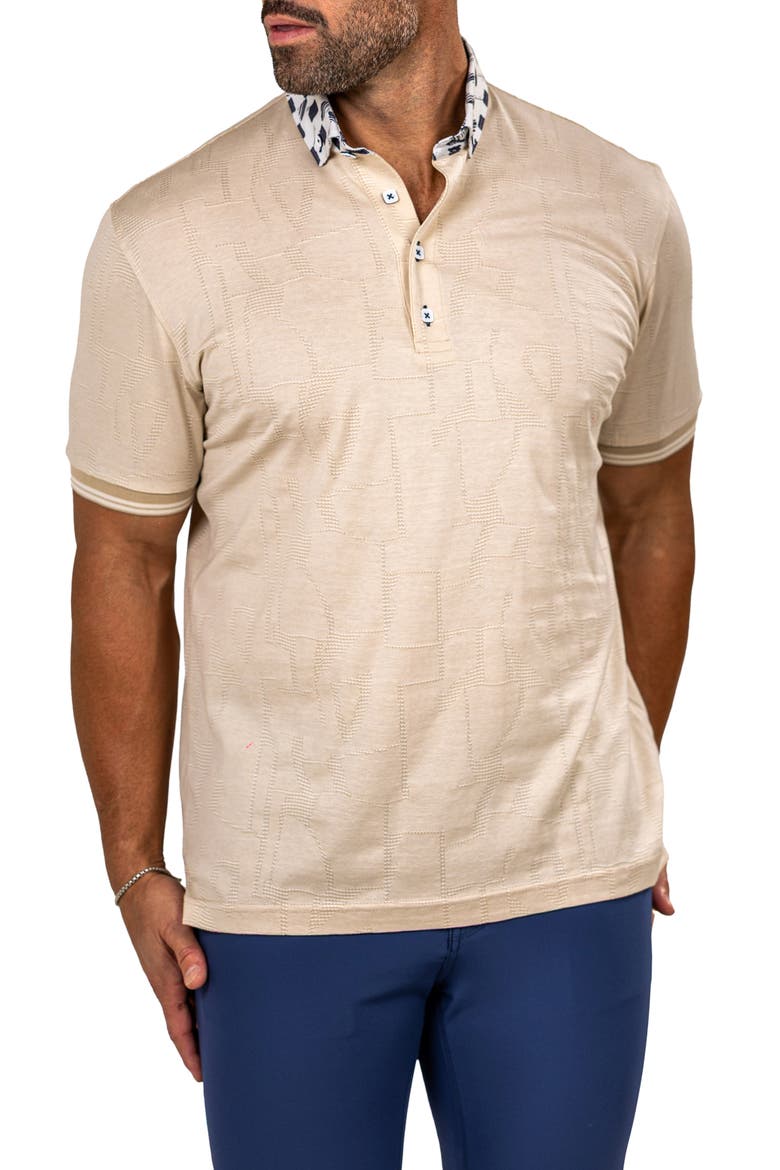 Marthyr Textured Contrast Collar Cotton Polo, Alternate, color, BEIGE