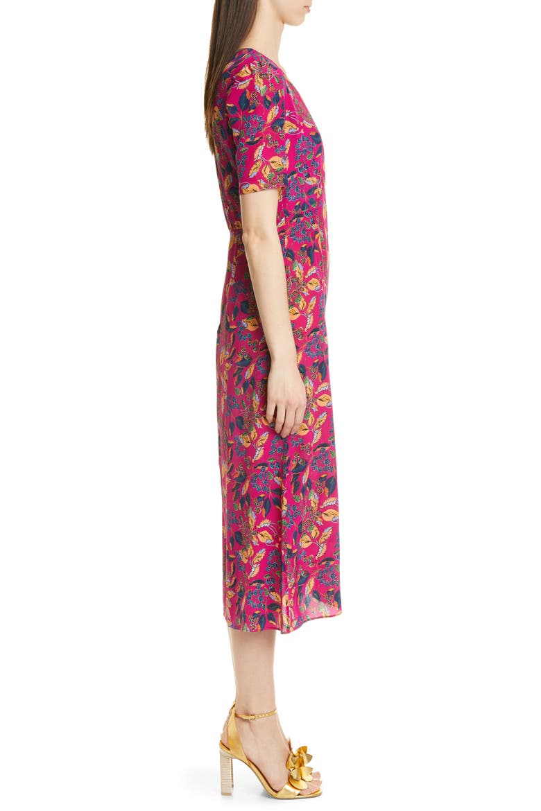 Eden Floral Print Silk Midi Dress, Alternate, color, RANI BERRY LEAF