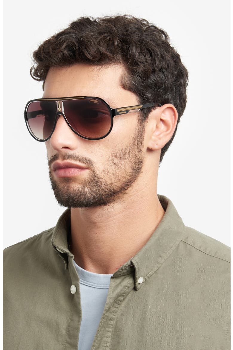 64mm Oversize Gradient Aviator Sunglasses, Alternate, color, BLACK GOLD/ BROWN