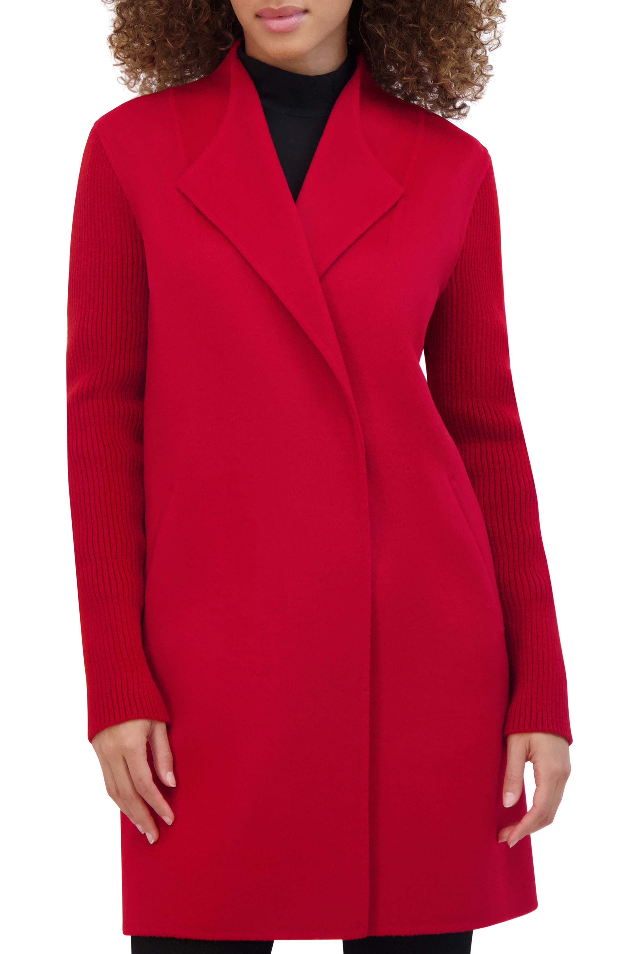 Knit Sleeve Wool Blend Coat