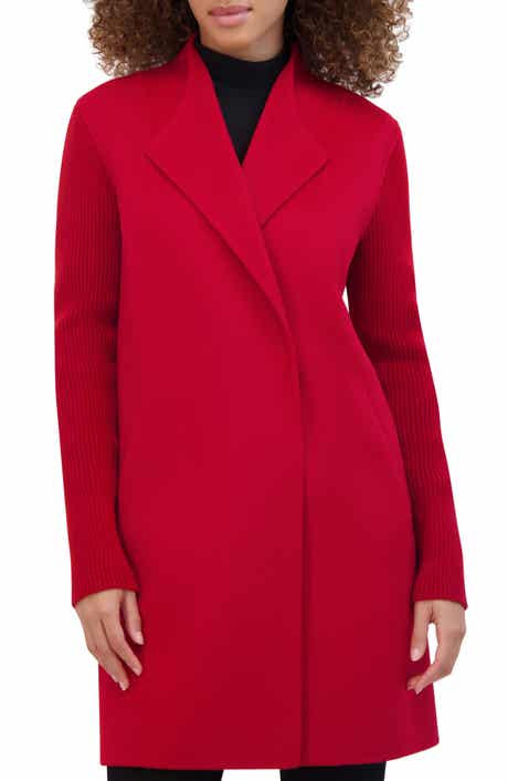 Knit Sleeve Wool Blend Coat