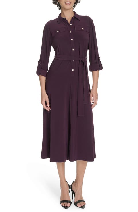 Roll Tab Sleeve Midi Dress