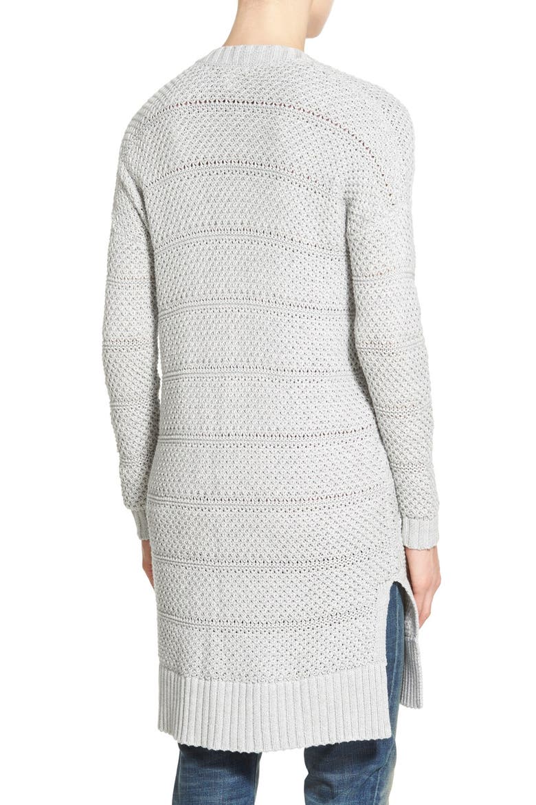 Open Stitch Long Cotton Cardigan, Alternate, color, HEATHER LIGHT GREY