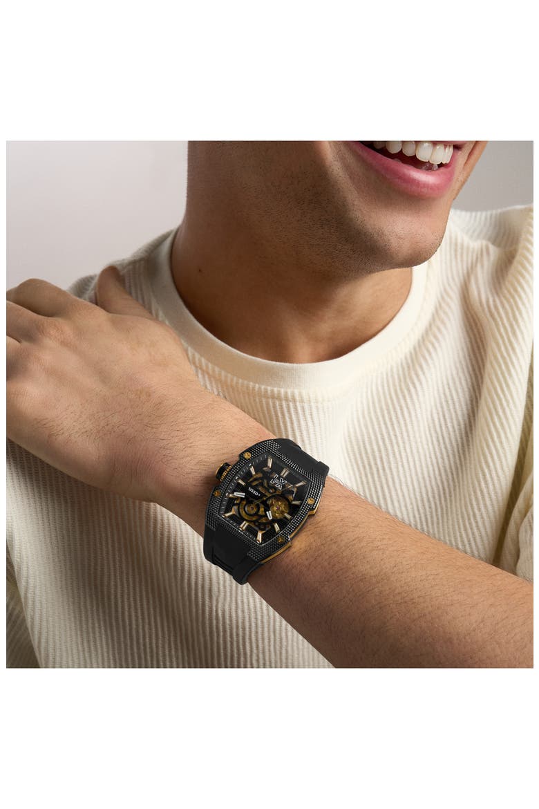 Machine Automatic Silicone Strap Watch, Alternate, color, BLACK