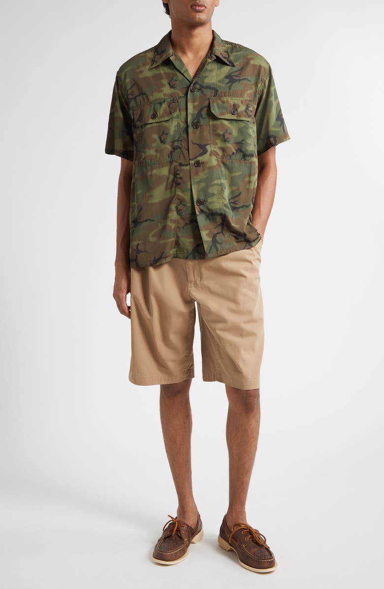 BEAMS Pleated Cotton Twill Bermuda Shorts, Alternate, color, 24 Khaki