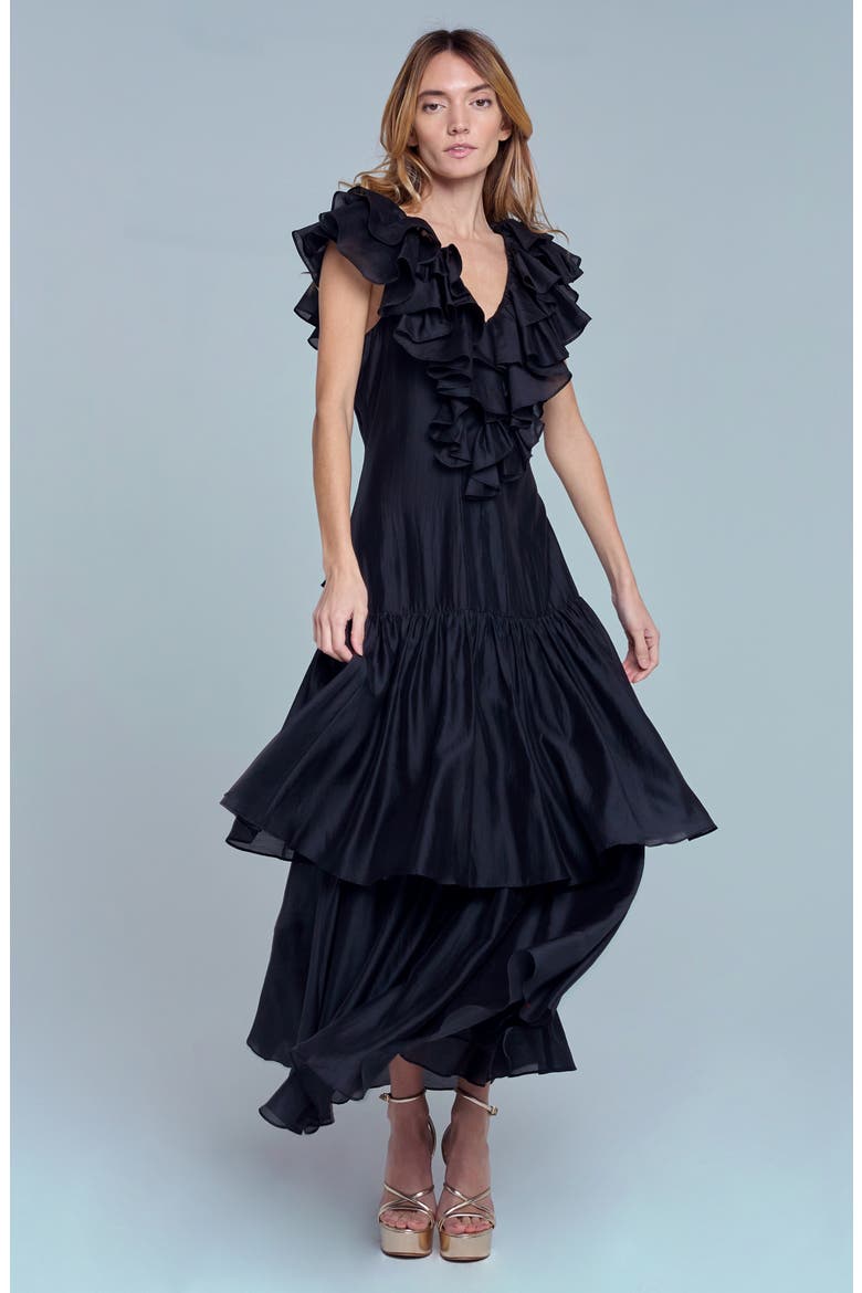 Stelanie Flutter Sleeve Tiered Cocktail Dress, Alternate, color, BLACK