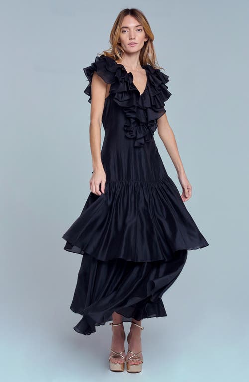 Ciebon Stelanie Flutter Sleeve Tiered Cocktail Dress In Black