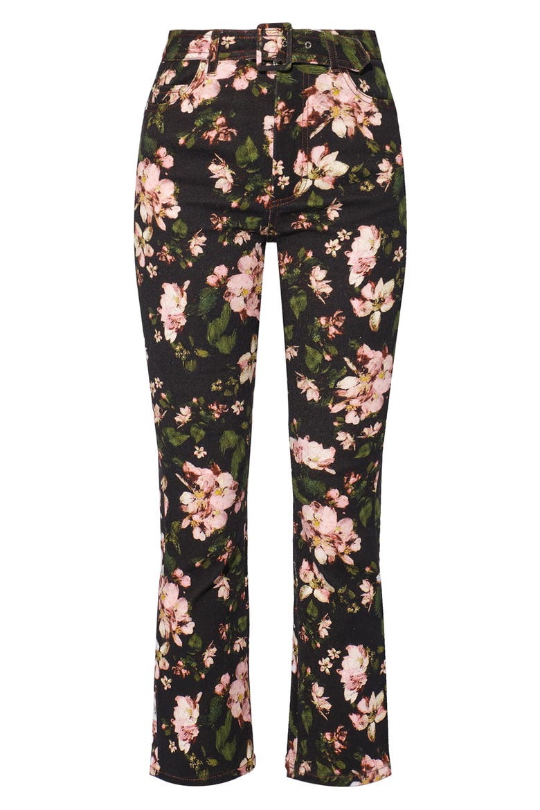 Vina Margot Posy Print Belted Flare Jeans, Alternate, color, BLACK / PINK