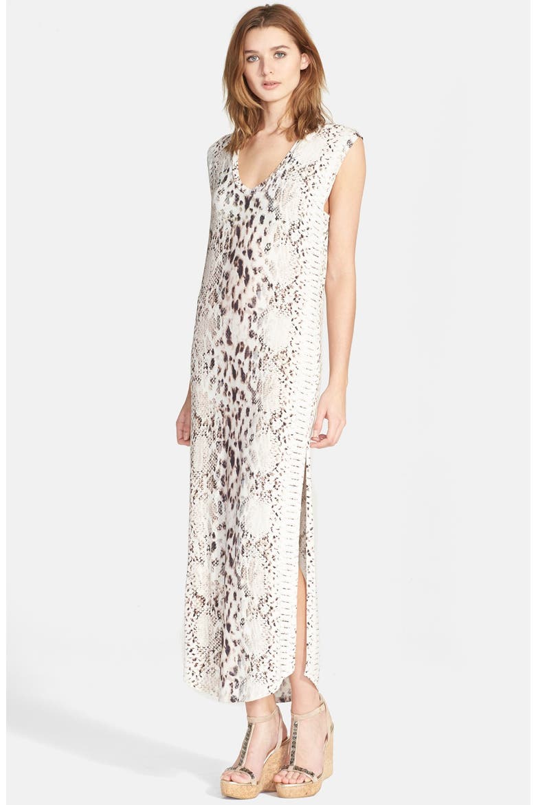 Snake Print Long V-Neck Muscle Dress, Main, color, BUFF MULTI