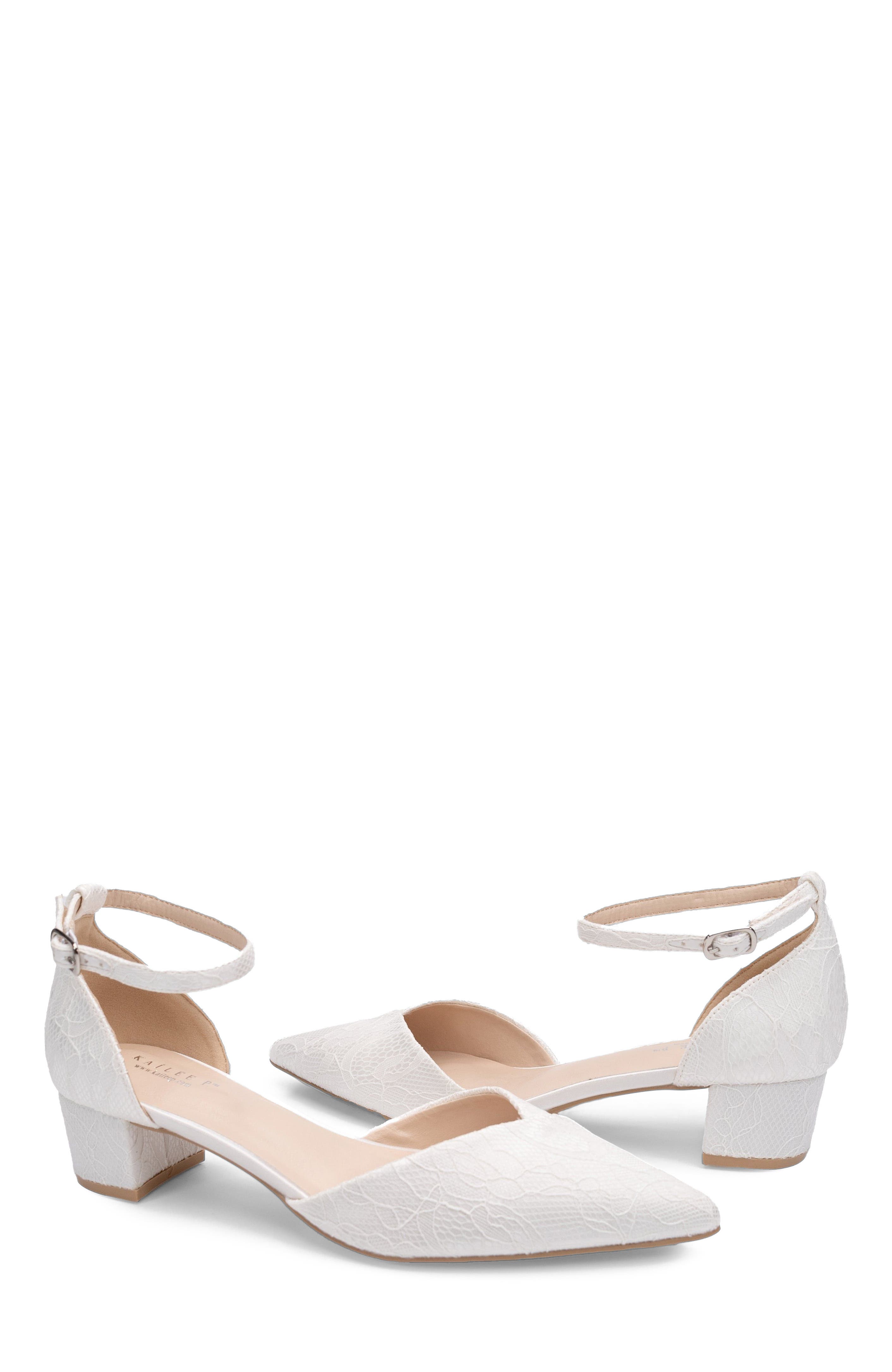 Adele Lace Pointed Toe Block Heel, Alternate, color, White