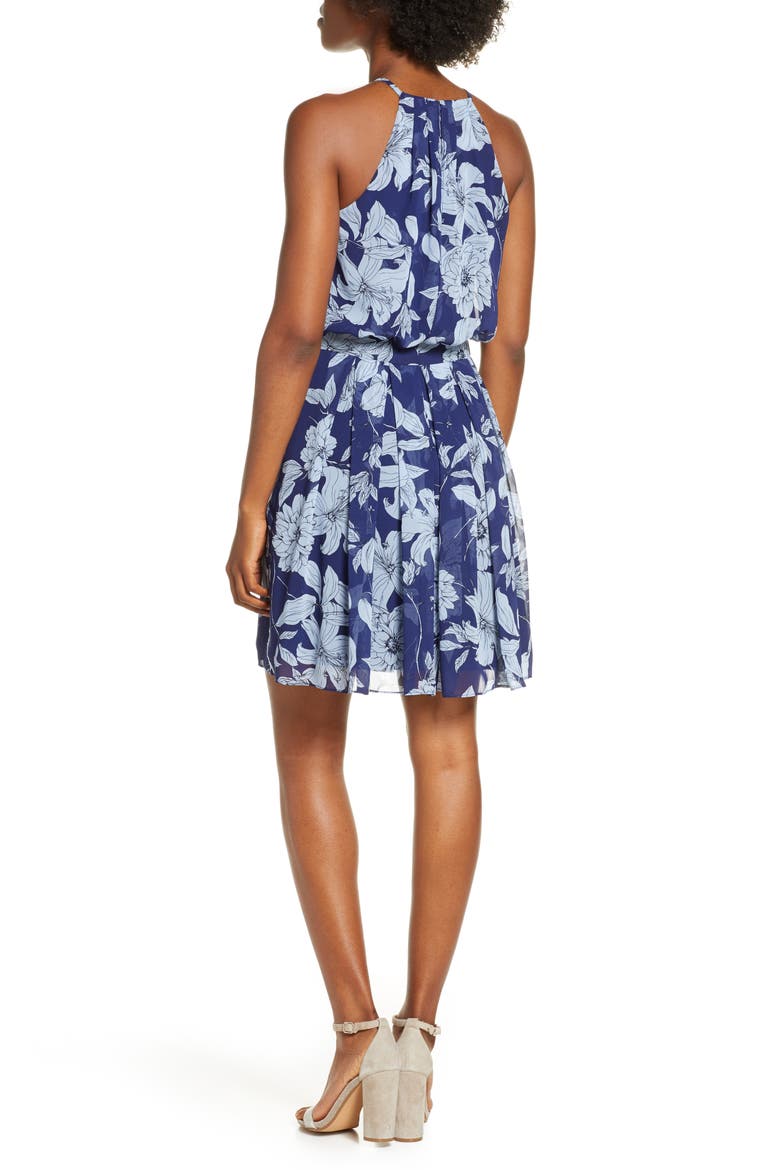 Floral Print Halter Dress, Alternate, color, NAVY