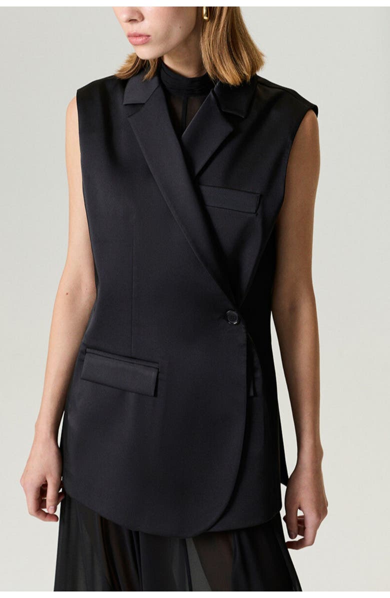 Nocturne Asymmetric Buttoned Longline Vest, Alternate, color, Black