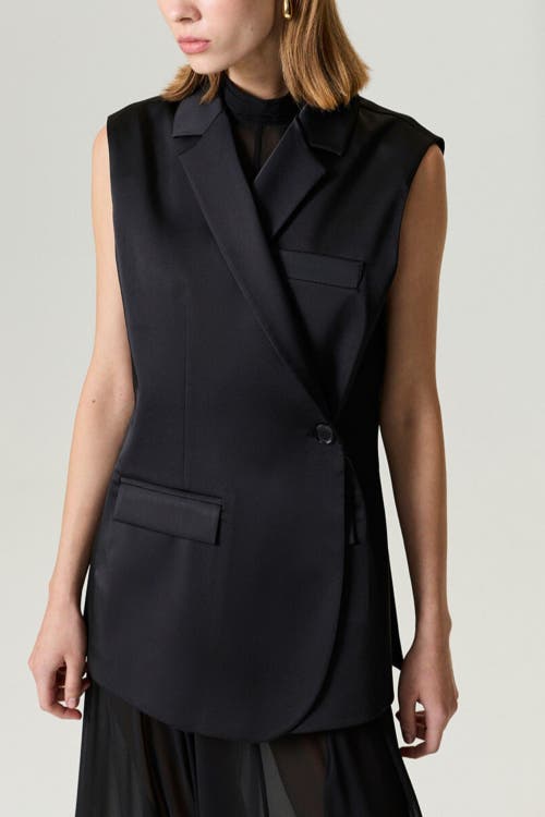 Nocturne Asymmetric Buttoned Longline Vest In Black