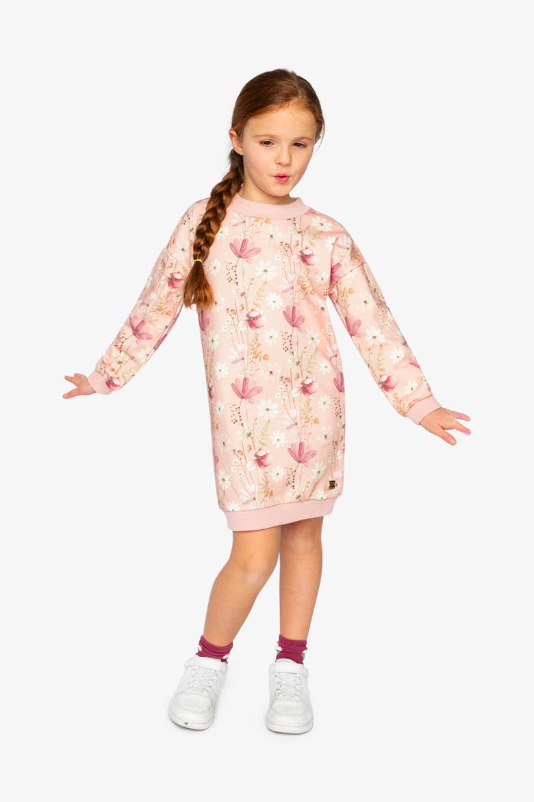 French Terry Ribbed Trim Relaxed Dress, Alternate, color, Pink Printed Flowers