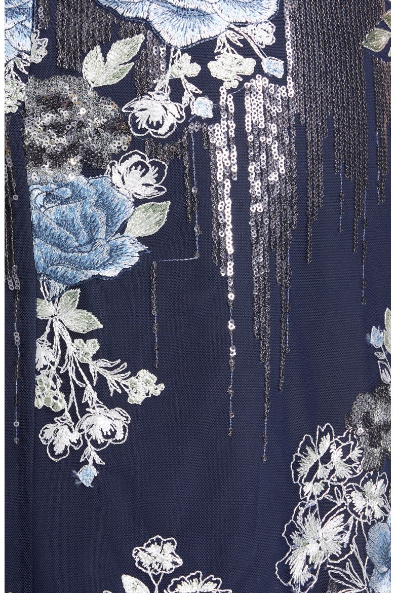 Sequin Floral Embroidered Tulle Cocktail Dress, Alternate, color, NAVY
